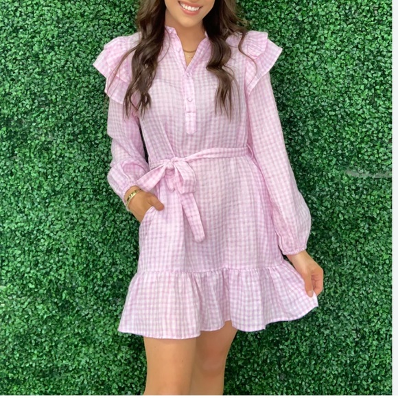 FRNCH Lavender and White Gingham Check Ruffle Dress Charleen Size Small - Picture 4 of 13